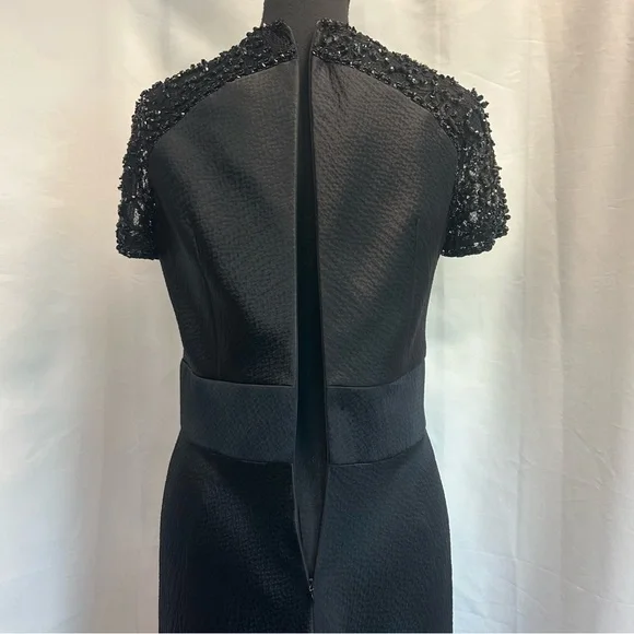Badgley Mischka black beaded lace short sleeve silk formal evening gown 8 NWOT - Picture 9 of 17